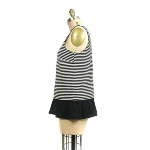 J.CREW Black/White Striped Ruffle-Hem Tank Top Sleeveless Ponte Blouse Small - Picture 2 of 9
